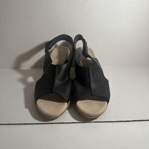 Clarks Women's Lafley Rosen Sandal Size 10 Wedge Slingback‎ Black Leather Perf